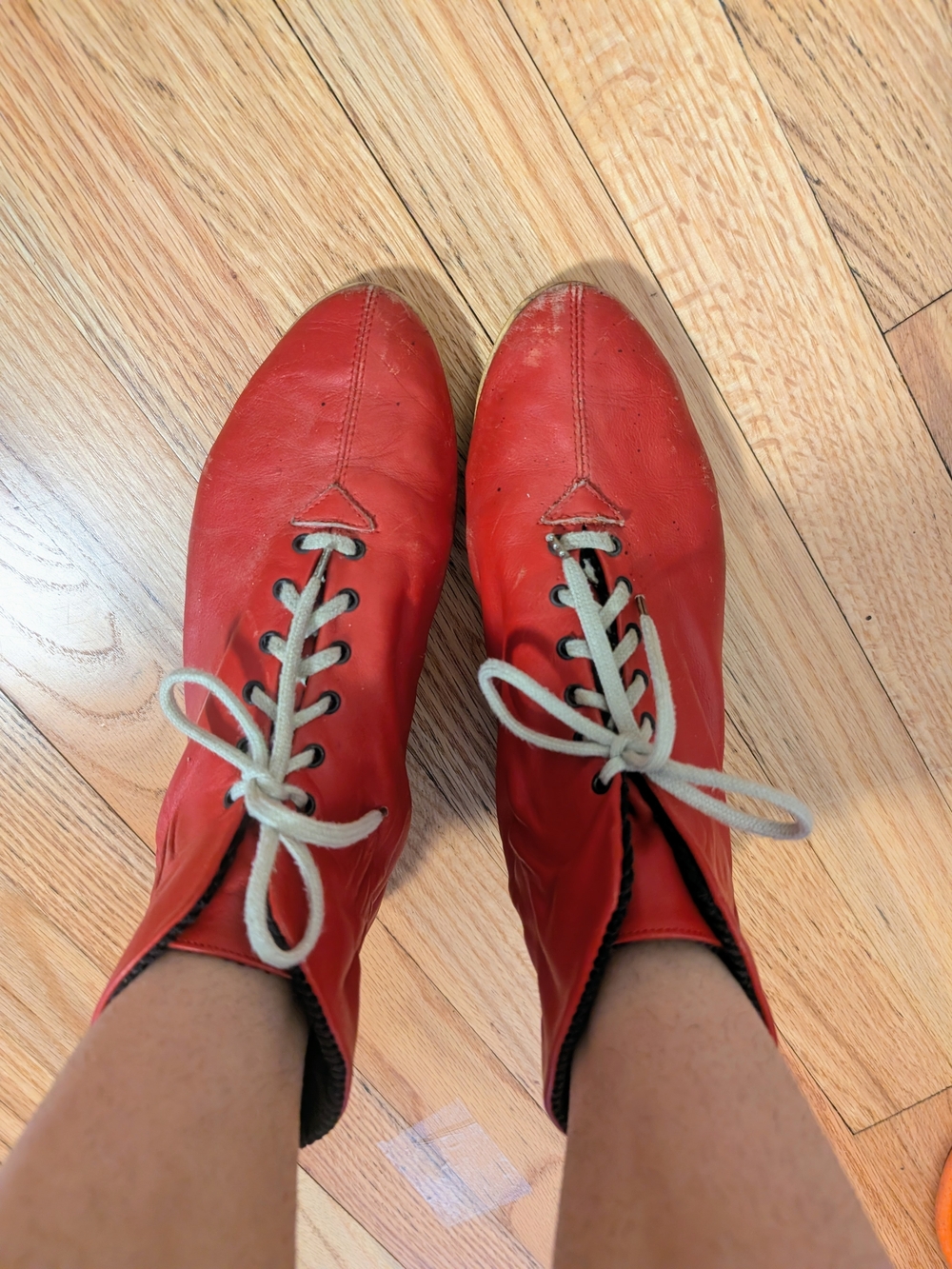 🍒 Vintage Red Leather Lace-Up Jazz Dance Boots Shoes Size 6.5 Retro 80s